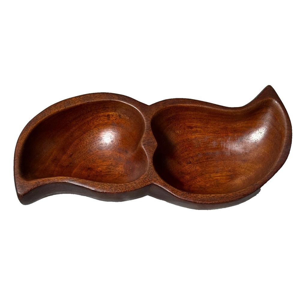 Vintage Mid Century Modern Hand Carved Monkey‎ Pod Wood Chunky Dish Bowl 8" Teak